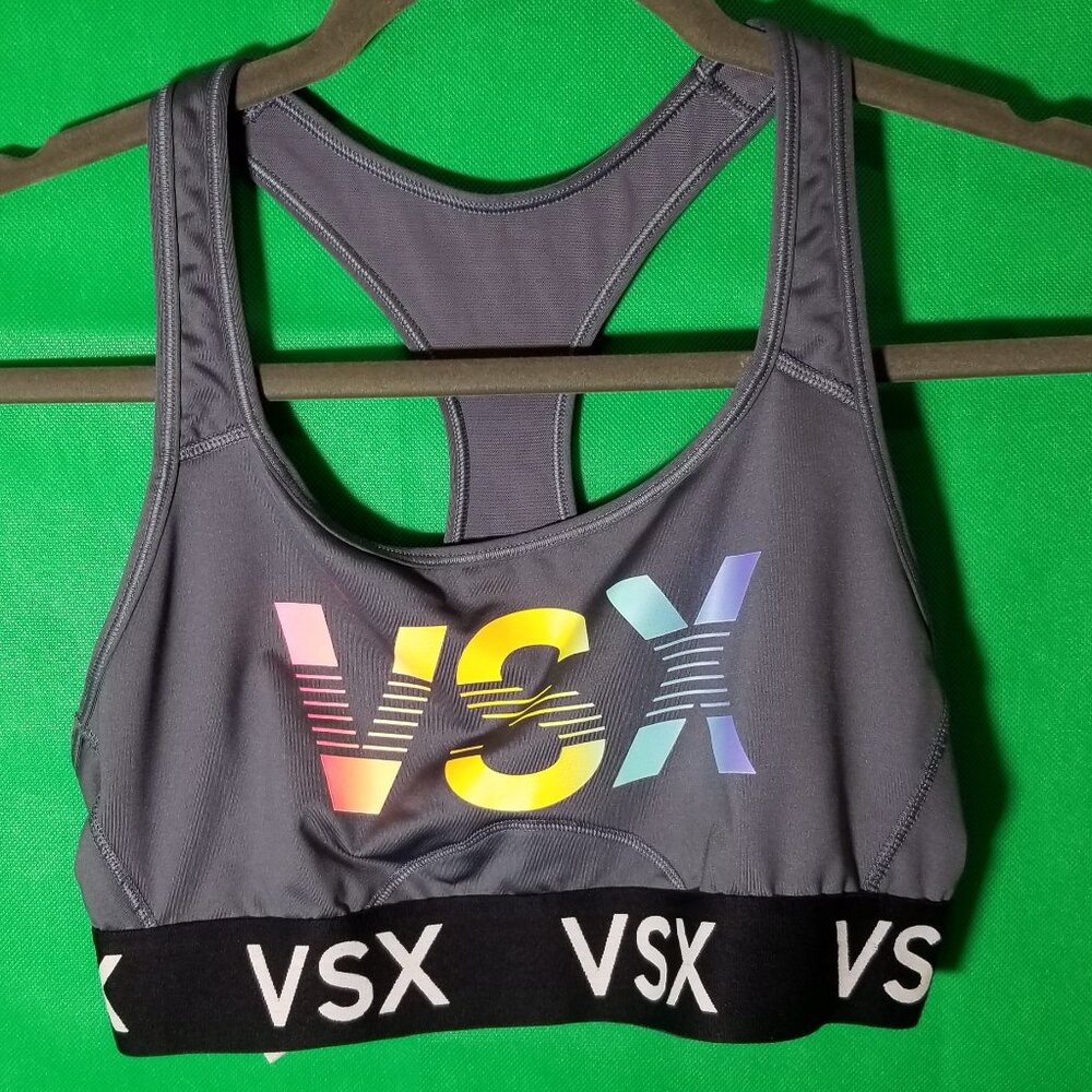 Victoria's Secret VSX Gray Rainbow‎ Logo Racerback Sports Bra Medium Gym Workout